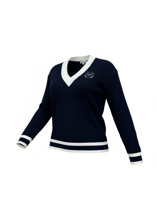 WeWoreWhat Sweaters - WeWoreWhat Tennis Club Knit Sweater Navy/White XS/S Long Sleeve Pullover V-Neck